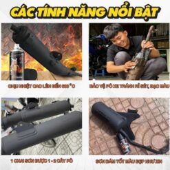 Sơn Pô Xe Chống Cháy, Chịu Nhiệt H2 – H1 300ml - Màu Đen Mờ & Bạc Mờ, Kèm Giấy Nhám Chính Hãng SAMURAI