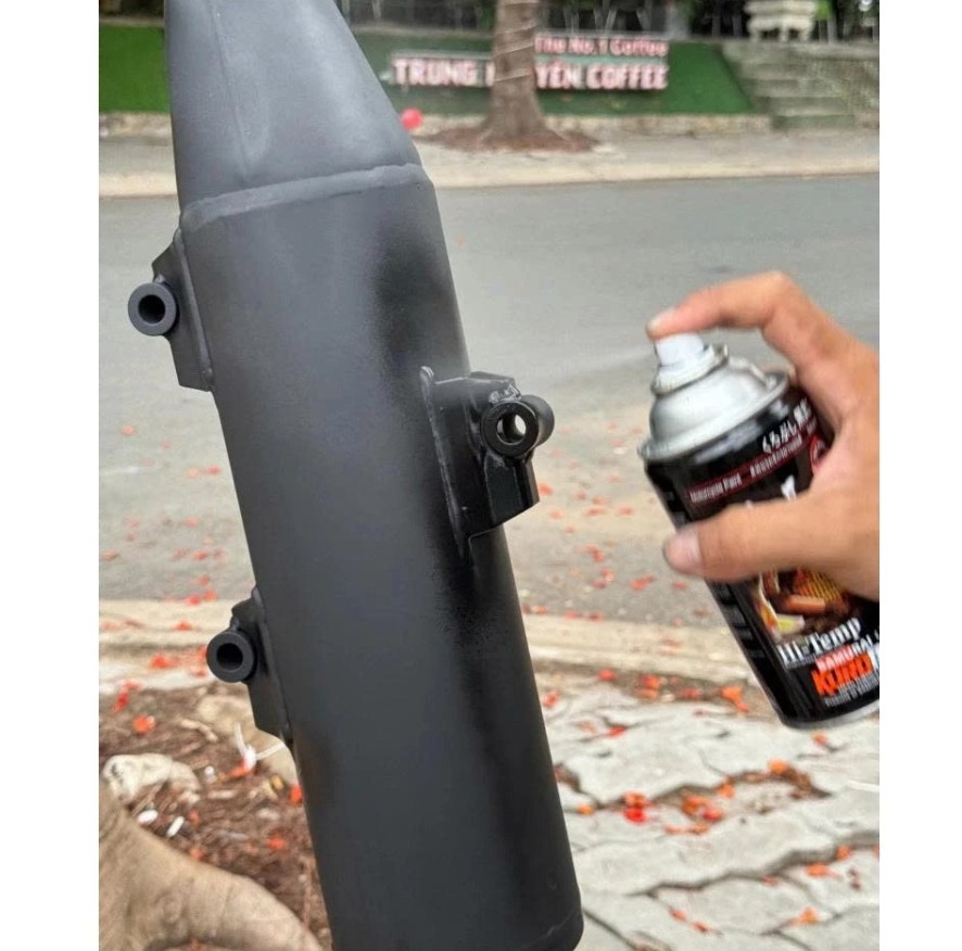 Sơn Pô Xe Chống Cháy, Chịu Nhiệt H2 – H1 300ml - Màu Đen Mờ & Bạc Mờ, Kèm Giấy Nhám Chính Hãng SAMURAI