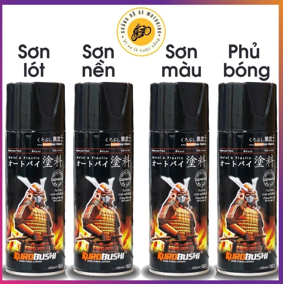 Sơn Samurai Sơn Xịt Xe Máy Cao Cấp: Lót, Màu, Bóng, Chịu Nhiệt, Chống Cháy, Chống Rạn Nứt, Vòi Xịt Chống Chảy