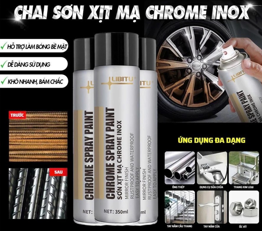 Sơn Xịt Mạ Bạc Chrome LIBITU – Phủ Bóng Hiệu Ứng Chrome, Chống Rỉ Sét, Khôi Phục Bề Mặt Kim Loại