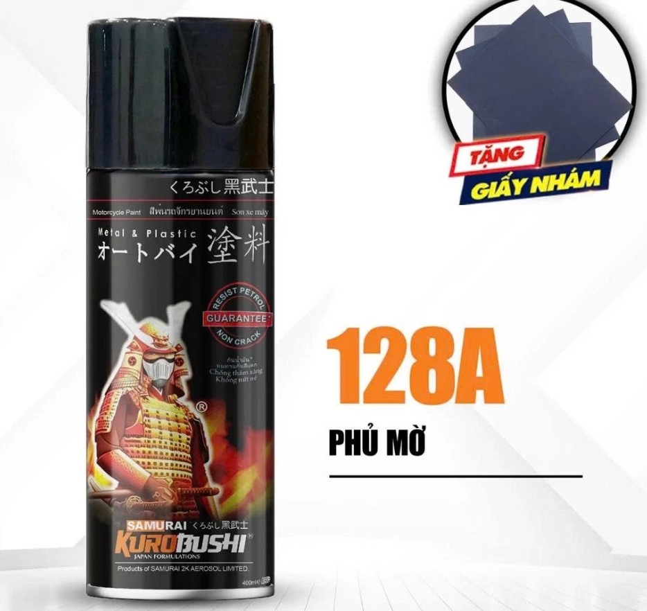 Sơn Xịt Xe Máy Samurai 128A – Keo Phủ Mờ, Phủ Nhám Cao Cấp 400ml
