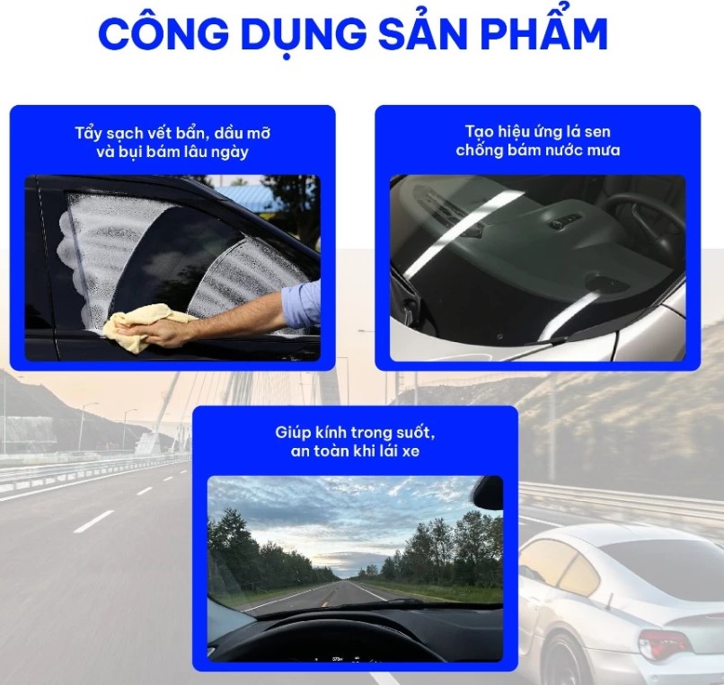 Tẩy Ố Kính Ô Tô & Phủ Nano NOMA 911 Làm Sạch, Chống Nước, Giảm Lóa Khi Lái Xe