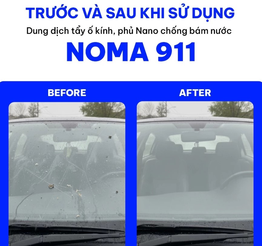 Tẩy Ố Kính Ô Tô & Phủ Nano NOMA 911 Làm Sạch, Chống Nước, Giảm Lóa Khi Lái Xe