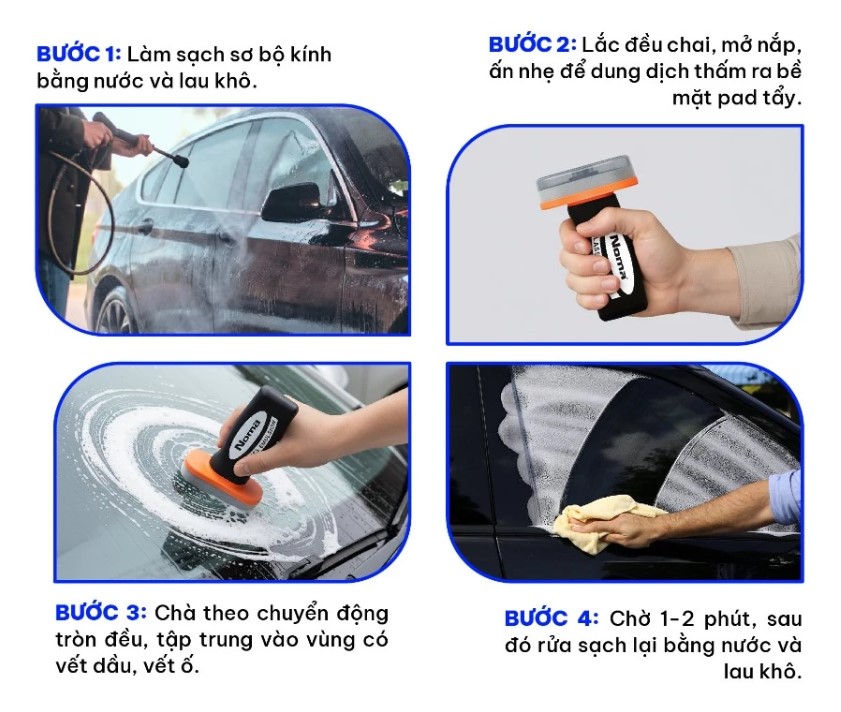Tẩy Ố Kính Ô Tô & Phủ Nano NOMA 911 Làm Sạch, Chống Nước, Giảm Lóa Khi Lái Xe
