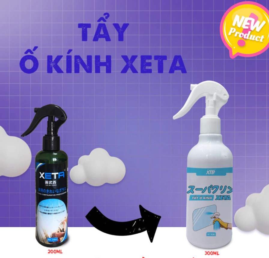Tẩy Ố Kính Ô Tô Phủ Nano XETA (300ml) – Làm Sạch Kính Xe, Tẩy Ố, Mốc Cặn Canxi