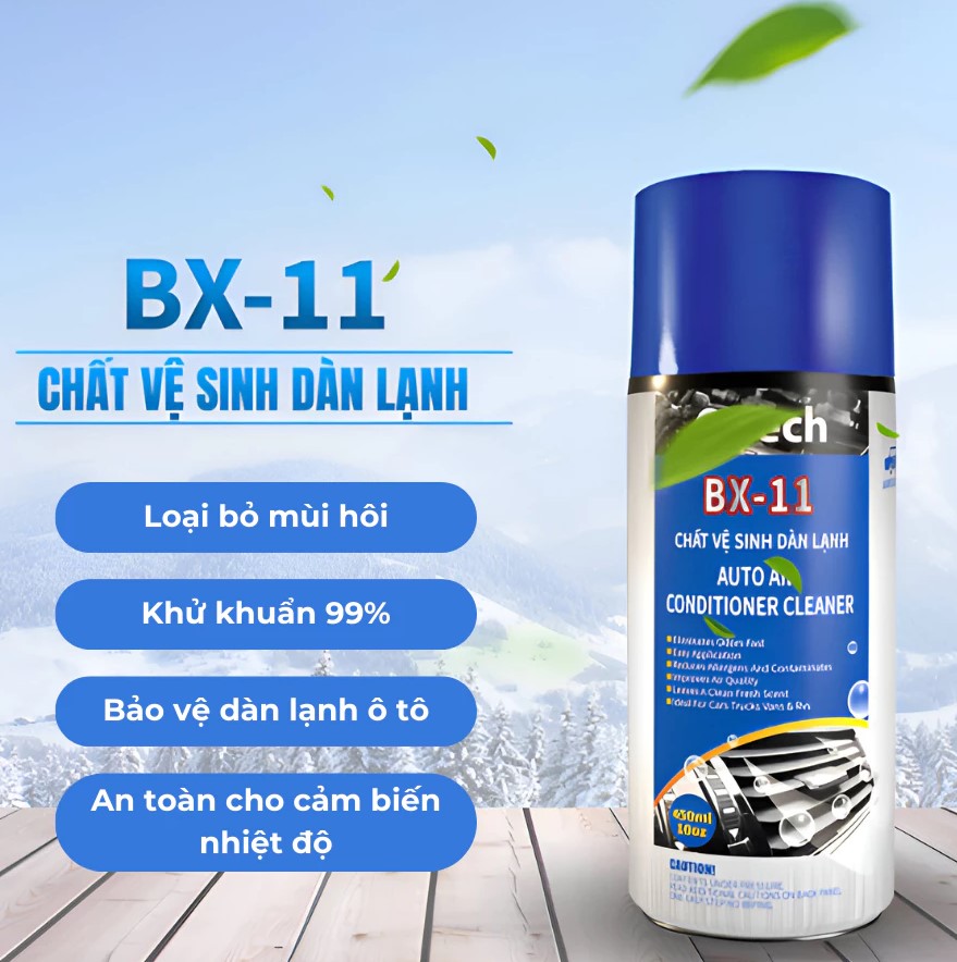 Vệ sinh điều hòa dàn lạnh ô tô O'TECH BX-11 (450ml) – Làm sạch sâu, khử mùi hiệu quả, bảo vệ hệ thống điều hòa