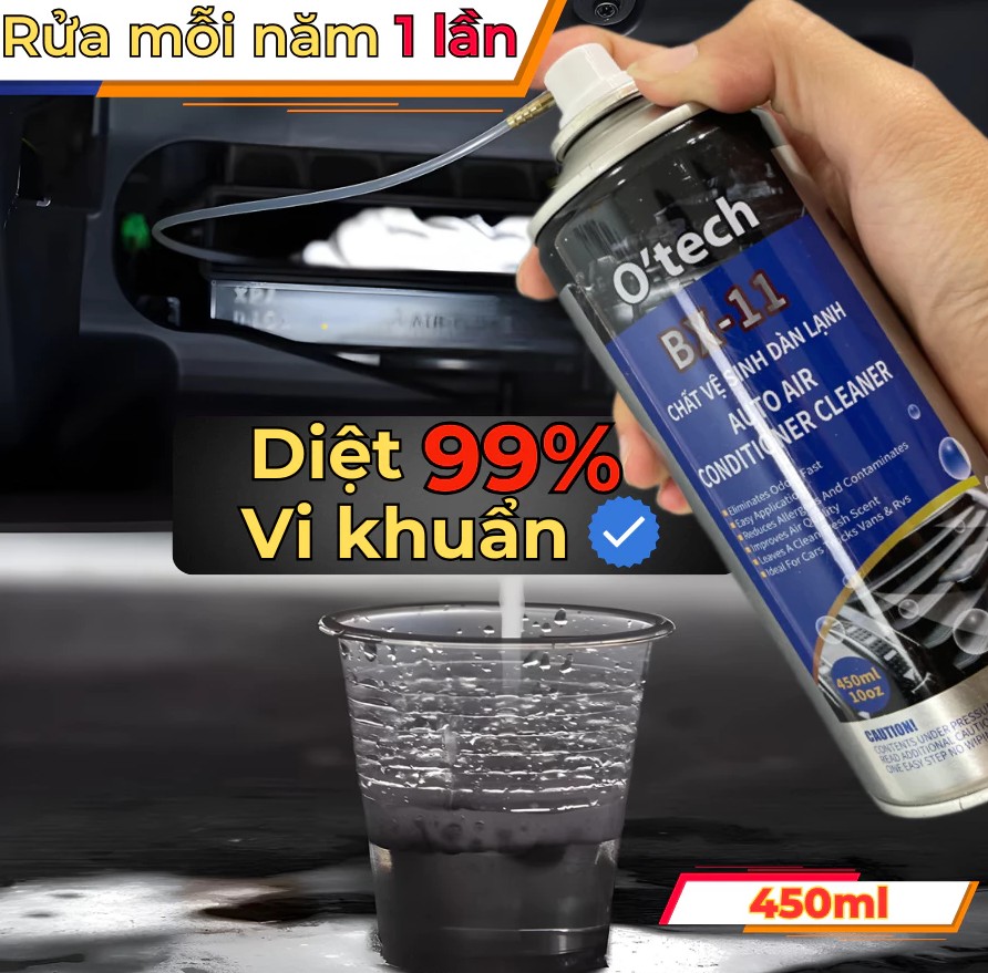 Vệ sinh điều hòa dàn lạnh ô tô O'TECH BX-11 (450ml) - Loại bỏ mùi hôi, chất gây dị ứng và ô nhiễm