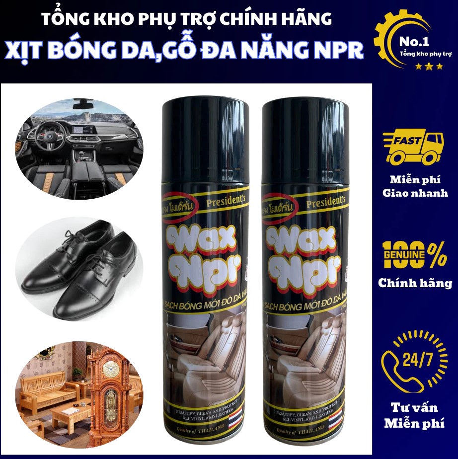 Xịt bóng da, gỗ, cao su, Xịt bóng nội thất phục hồi nhựa ô tô nhà cửa WAX NPR