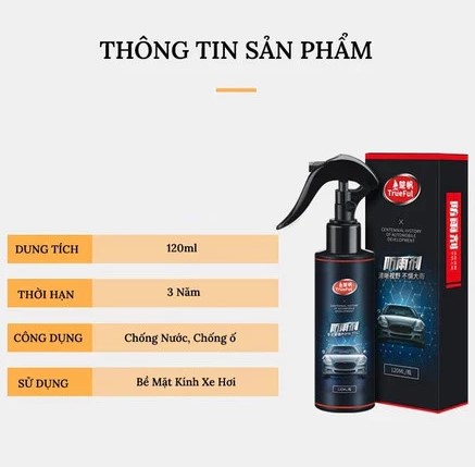 Xịt Nano Chống Bám Nước Kính Ô TÔ Dung Tích 120ml – Lớp Phủ Nano Siêu Chống Nước