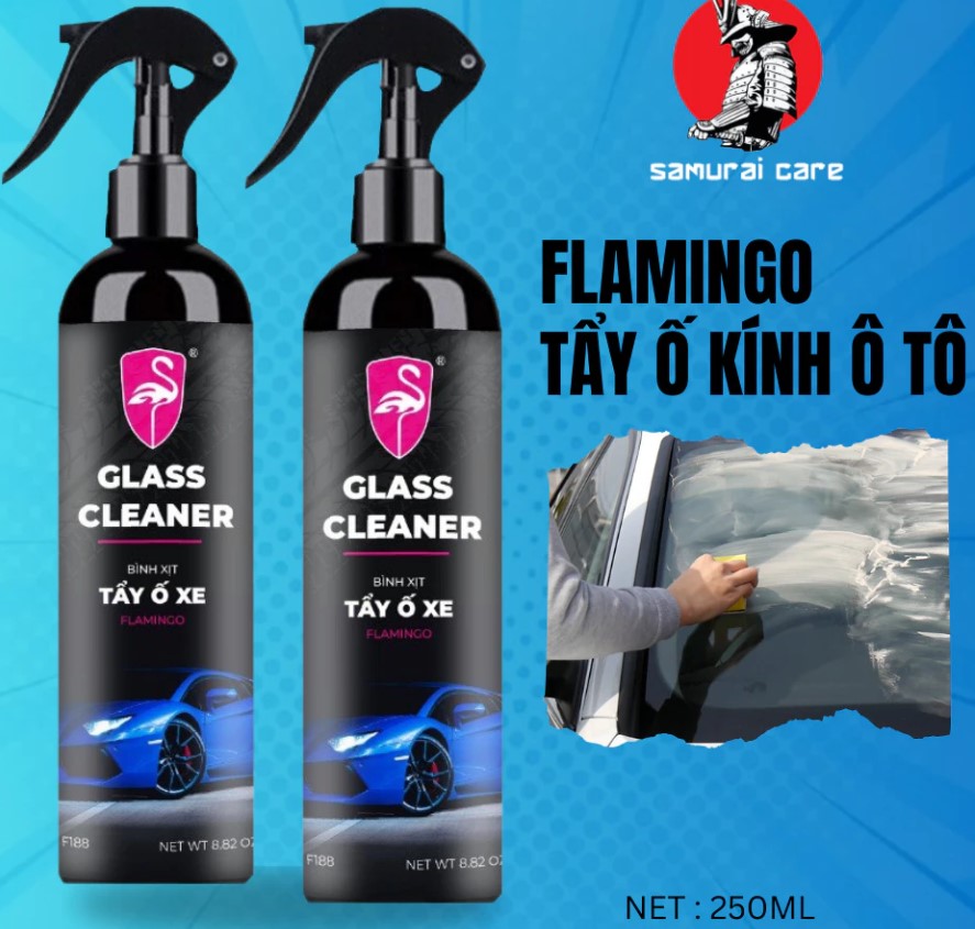 Xịt Tẩy Ố Kính Ô Tô FLAMINGO Loại Bỏ Cặn Canxi, Ố Mốc, Màng Đục, Giúp Kính Xe Hơi Trong Như Mới