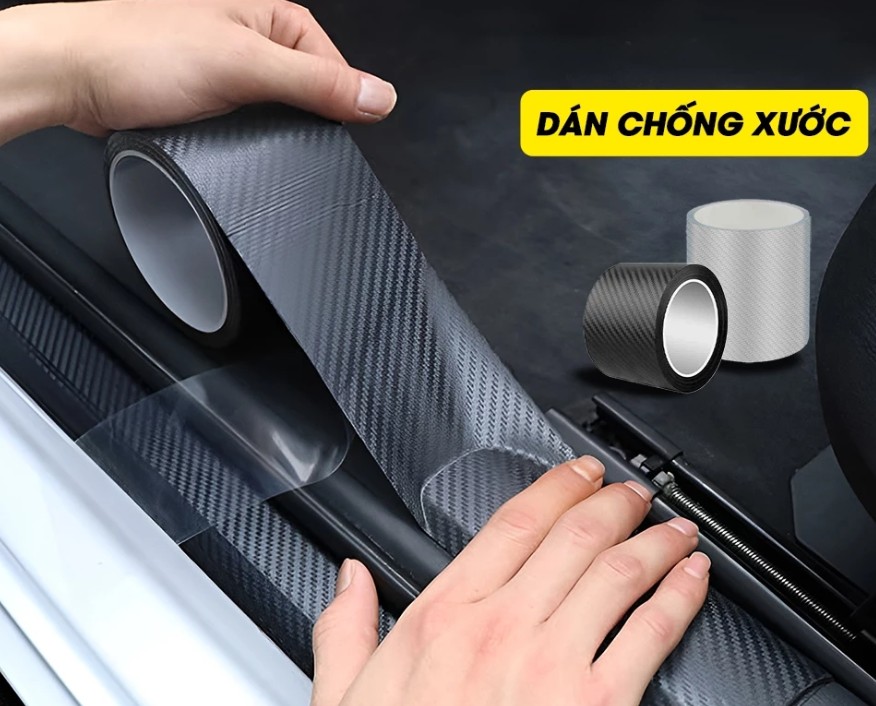 Băng Keo Carbon Chống Xước Ô Tô VuaAuto, Băng Dính Bảo Vệ Bậc Cửa, Cốp & Viền Xe Chống Thấm Nước