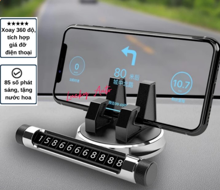 Bảng Số Điện Thoại Gắn Taplo Ô Tô, Tích Hợp Giá Đỡ Điện Thoại Xoay 360°