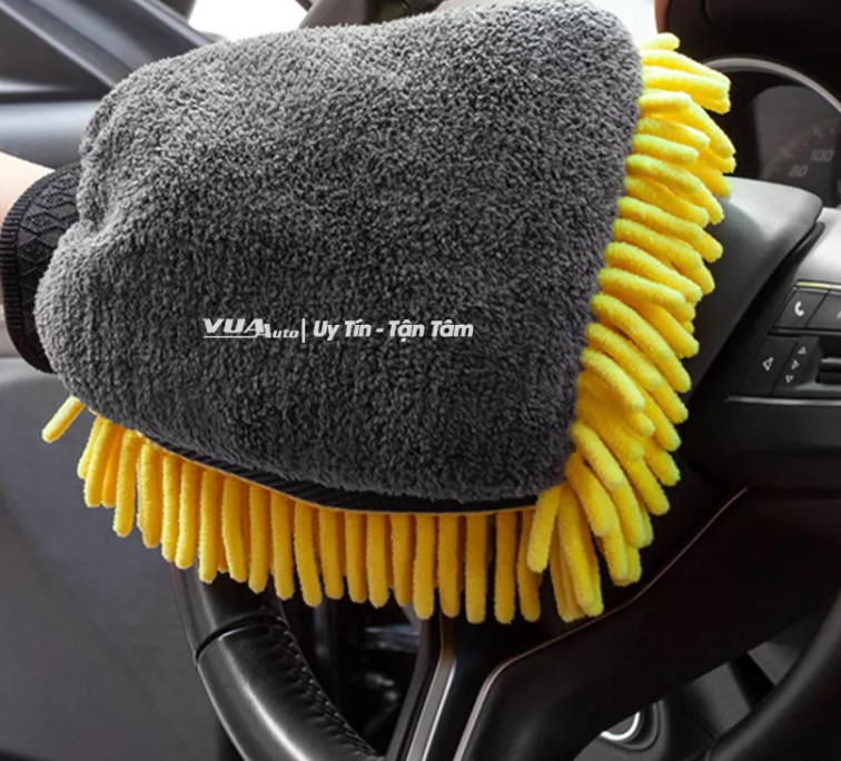 Bao Tay Rửa Xe Ô Tô Đa Năng VuaAuto, Găng Lau Microfiber Siêu Dày, Mềm Mịn