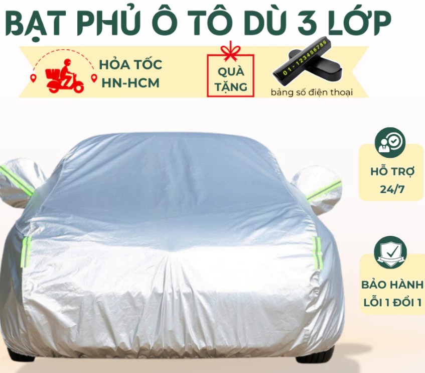 Bạt Phủ Ô Tô 3 Lớp Cao Cấp, Bạt Trùm Xe Vải Dù Chống Nắng, Chống Mưa, Bền Đẹp Theo Thời Gian