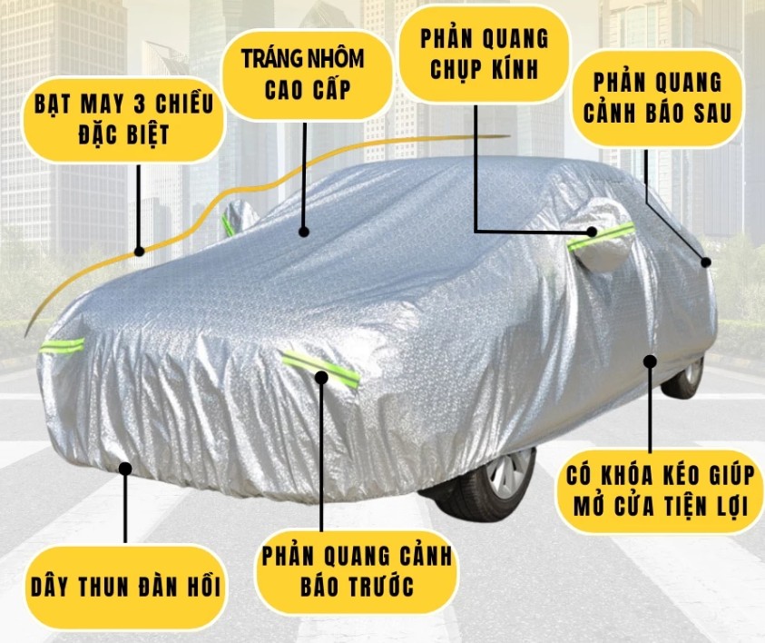 Bạt Phủ Ô Tô Tráng Nhôm Cao Cấp, Bảo Vệ Toàn Diện Cho Xe 4, 5, 7 Chỗ