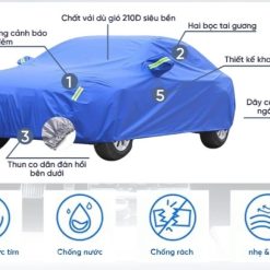 Bạt Phủ Ô Tô Vải Gió 3 Lớp Phủ Nano, Che Phủ Toàn Xe, Chống Nắng Mưa, Kèm Dây Cố Định & Túi Đựng