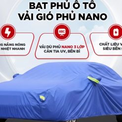 Bạt Phủ Ô Tô Vải Gió 3 Lớp Phủ Nano, Che Phủ Toàn Xe, Chống Nắng Mưa, Kèm Dây Cố Định & Túi Đựng