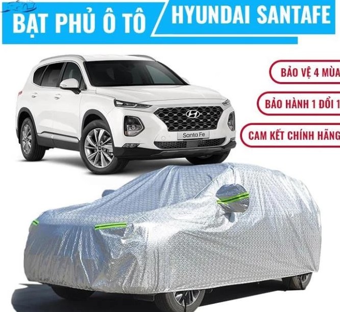Bạt Phủ Xe Ô Tô 7 Chỗ Hyundai SantaFe, Bạt Trùm SUV Chất Liệu PEVA Tráng Nhôm Chống Nắng, Chống Mưa