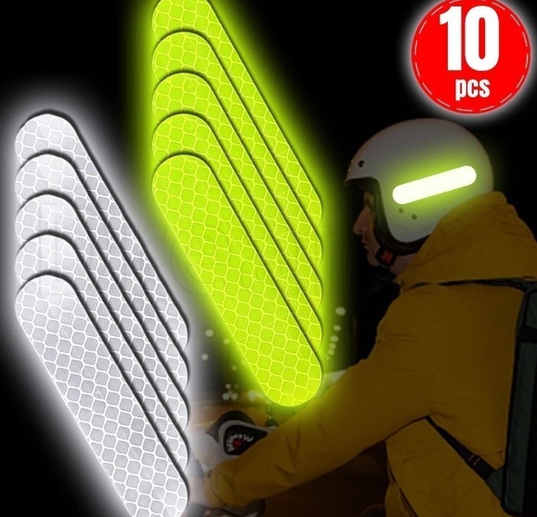 Bộ 10 Miếng Dán Phản Quang Cảnh Báo An Toàn, Chống Va Chạm, Tăng Nhận Diện Xe Hơi & Mũ Bảo Hiểm