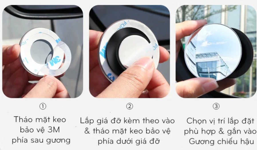 Bộ 2 Gương Cầu Lồi Ô Tô 3R Có Viền Không Viền Gắn Gương Chiếu Hậu Xe Hơi Xóa Điểm Mù, Mở Rộng Tầm Nhìn