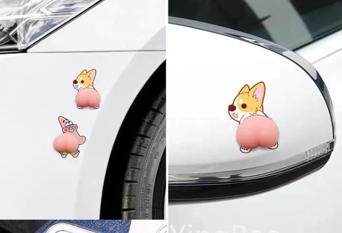 Bộ 2 Miếng Dán Mông/Cửa Xe Hơi 3D Hình Quả Đào, Chống Va Chạm, Chống Trầy Xước, Dễ Thương