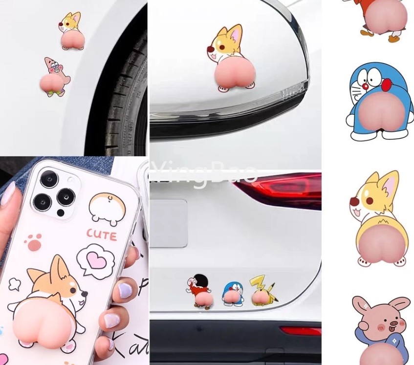 Bộ 2 Miếng Dán Mông/Cửa Xe Hơi Hình Quả Đào 3D, Phụ Kiện Chống Va Chạm, Chống Trầy Xước