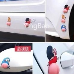 Bộ 2 Miếng Dán Mông/Cửa Xe Hơi Hình Quả Đào 3D, Phụ Kiện Chống Va Chạm, Chống Trầy Xước