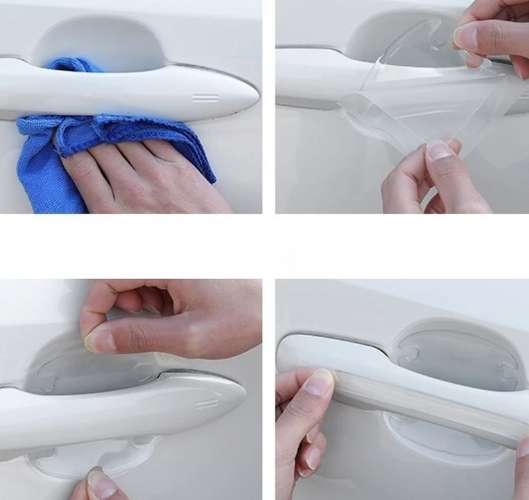 Bộ 4 / 8 Miếng Dán Bảo Vệ Tay Nắm Cửa Ô Tô, Cao Su Mềm Trong Suốt Chống Trầy Xước