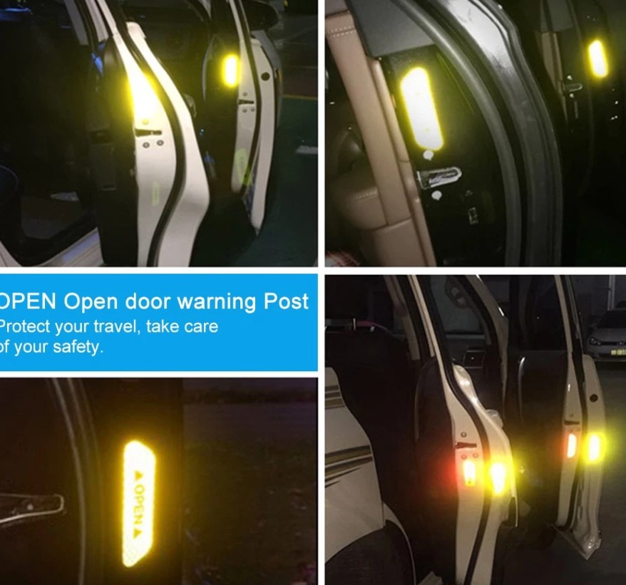 Bộ 4 Miếng Dán Phản Quang Cảnh Báo An Toàn & Chống Trầy Cho Cửa Xe Ô Tô