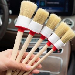 Bộ Cọ Lông Heo Cao Cấp 5 Cây Cán Gỗ, Dụng Cụ Vệ Sinh Xe Máy, Ô Tô Chuyên Nghiệp