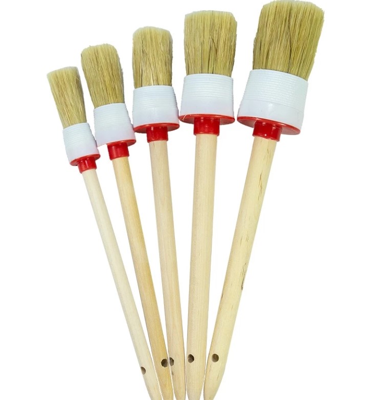 Bộ Cọ Lông Heo Cao Cấp 5 Cây Cán Gỗ, Dụng Cụ Vệ Sinh Xe Máy, Ô Tô Chuyên Nghiệp