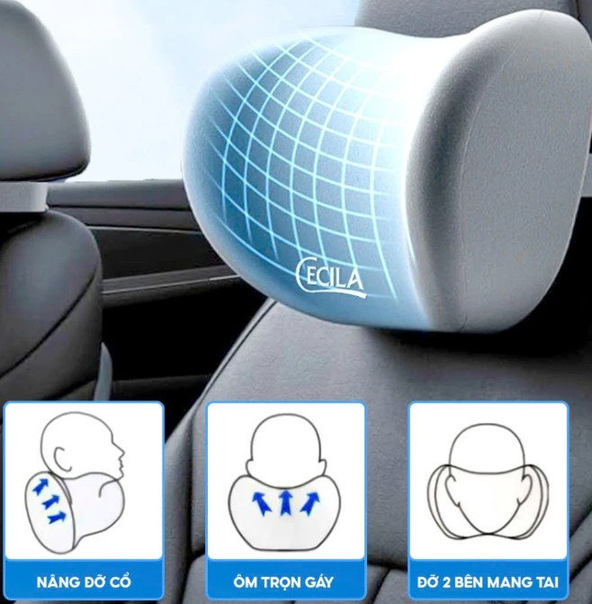 Bộ Gối Tựa Đầu & Tựa Lưng Xe Ô Tô CECILA Thiết Kế Công Thái Học Giảm Đau Cổ Vai Gáy, Thắt Lưng