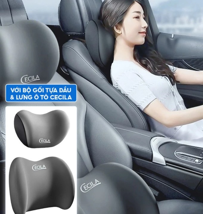 Bộ Gối Tựa Đầu & Tựa Lưng Xe Ô Tô CECILA Thiết Kế Công Thái Học Giảm Đau Cổ Vai Gáy, Thắt Lưng