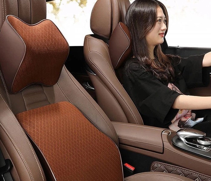 Bộ Gối Tựa Đầu Và Tựa Lưng Ô Tô Cao Su Non Bọc Da Chống Mỏi Cho Ghế Văn Phòng & Xe Hơi