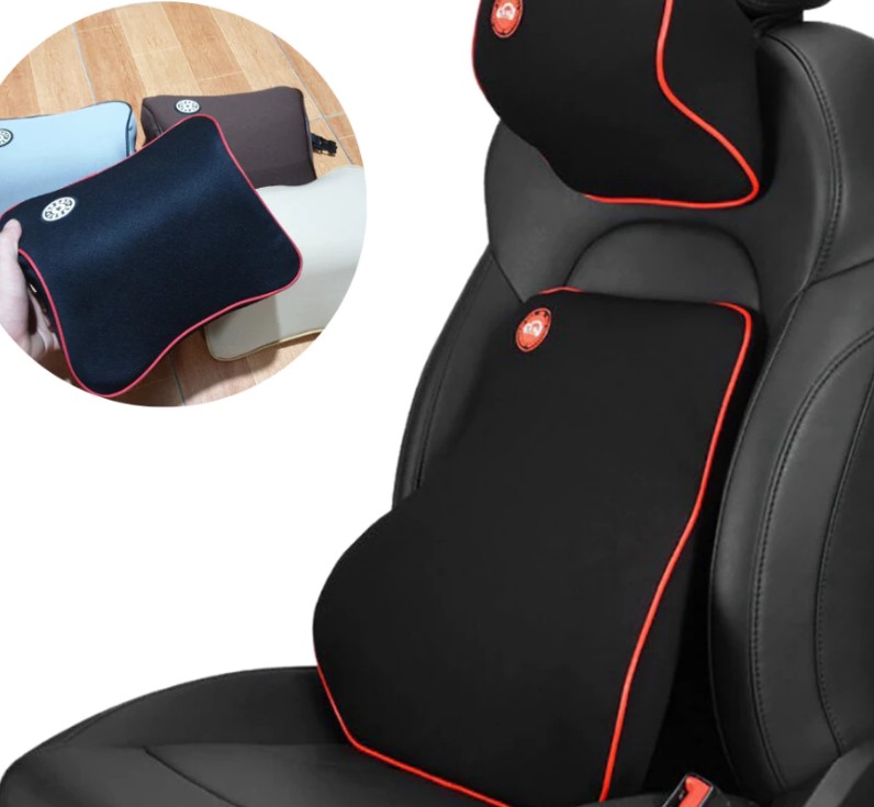 Bộ Gối Tựa Đầu Và Tựa Lưng Xe Hơi Cao Su Non Cao Cấp, Giảm Đau Mỏi Khi Lái Xe & Làm Việc