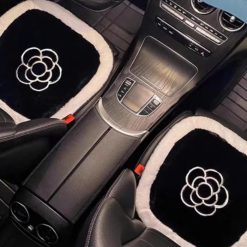 Bộ Gối Tựa Ô Tô Lông Thỏ Hoa Trà Trang Trí Nội Thất Xe Sang Trọng, Êm Ái & Thoải Mái