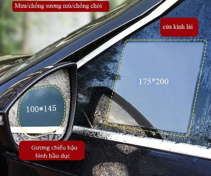 Bộ Miếng Dán Chống Nước Gương Chiếu Hậu Ô Tô, Nano Chống Bám Nước Cao Cấp