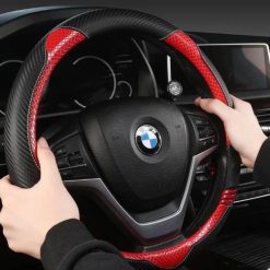 Bọc Vô Lăng Da Vân Carbon Hình Tai Mèo, Phụ Kiện Trang Trí Cá Tính, Cầm Lái Êm Ái