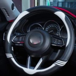 Bọc Vô Lăng Da Vân Carbon Hình Tai Mèo, Phụ Kiện Trang Trí Cá Tính, Cầm Lái Êm Ái