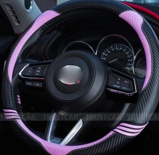 Bọc Vô Lăng Da Vân Carbon Hình Tai Mèo, Phụ Kiện Trang Trí Cá Tính, Cầm Lái Êm Ái