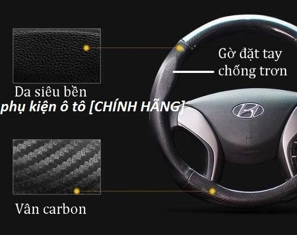 Bọc Vô Lăng Ô Tô Da Vân Carbon, Chống Trượt, Chống Mồ Hôi Có Logo VinFast, Toyota, Mazda, KiA