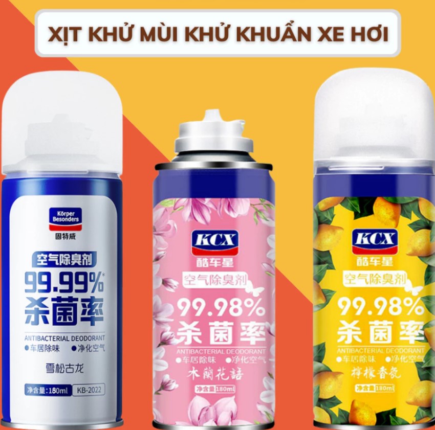 Chai Xịt Khử Mùi Ô Tô KCX 180ML Diệt Khuẩn, Làm Sạch Điều Hòa Xe Hơi