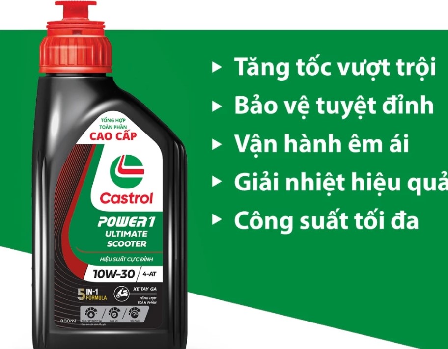 Combo 2 Chai Dầu Nhớt Xe Tay Ga Castrol POWER1 ULTIMATE SCOOTER 10W-30 4-AT (0.8L)