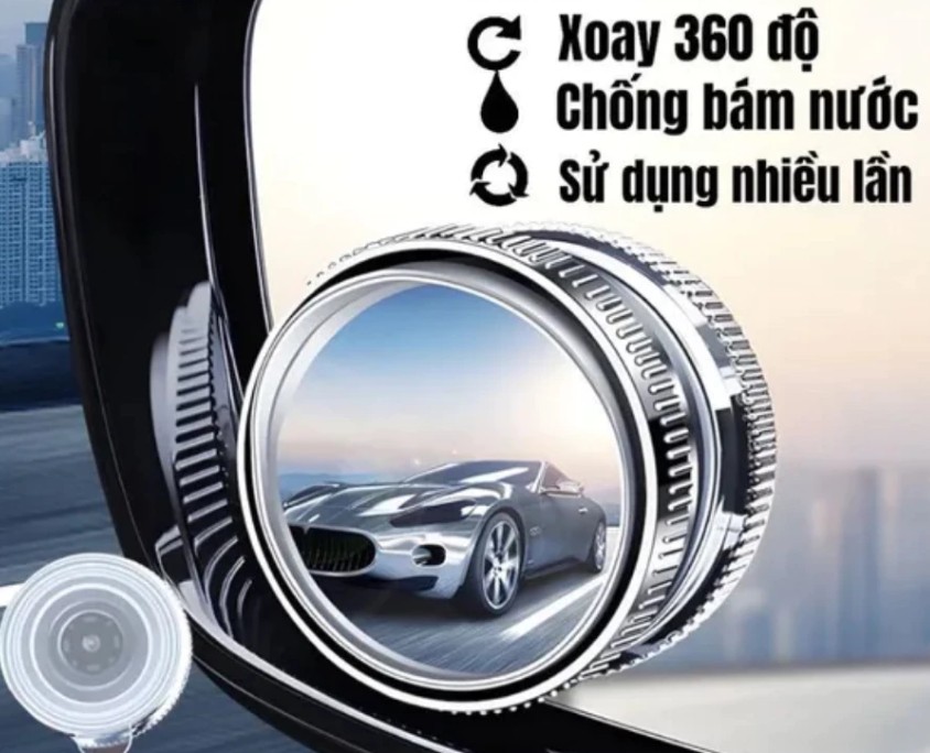 COMBO 2 Gương Cầu Lồi Xoay 360° Đế Hít Kính, Bám Chắc, Quan Sát, Xóa Điểm Mù Xe