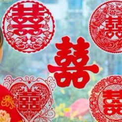 Combo 5 Miếng Hỷ, Dán Kính Xe Cưới, Kính Trang Trí Tân Hôn