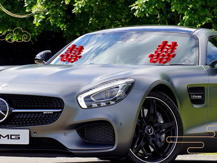 Combo 5 Miếng Hỷ, Dán Kính Xe Cưới, Kính Trang Trí Tân Hôn