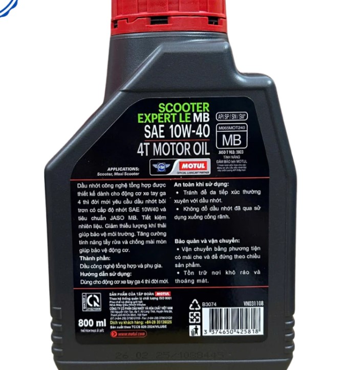 Combo Nhớt Xe Tay Ga Motul Expert Le, Kèm Quà Tặng Nhớt Láp Motul