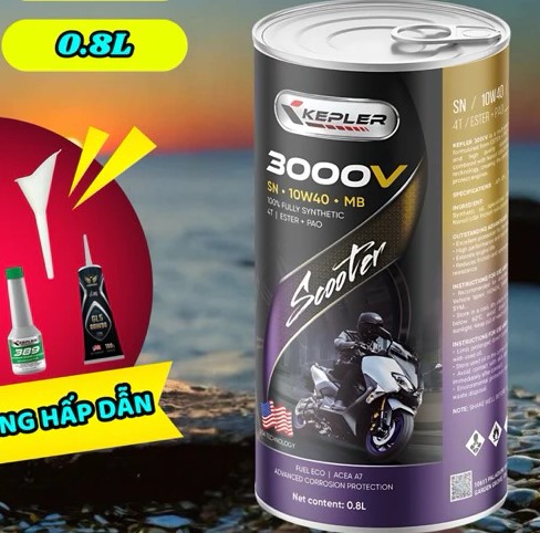 Dầu Nhớt Xe Tay Ga Kepler 3000V SN 10W40 (0.8L) Vận Hành Êm Ái, Bốc Máy & Mát Động Cơ