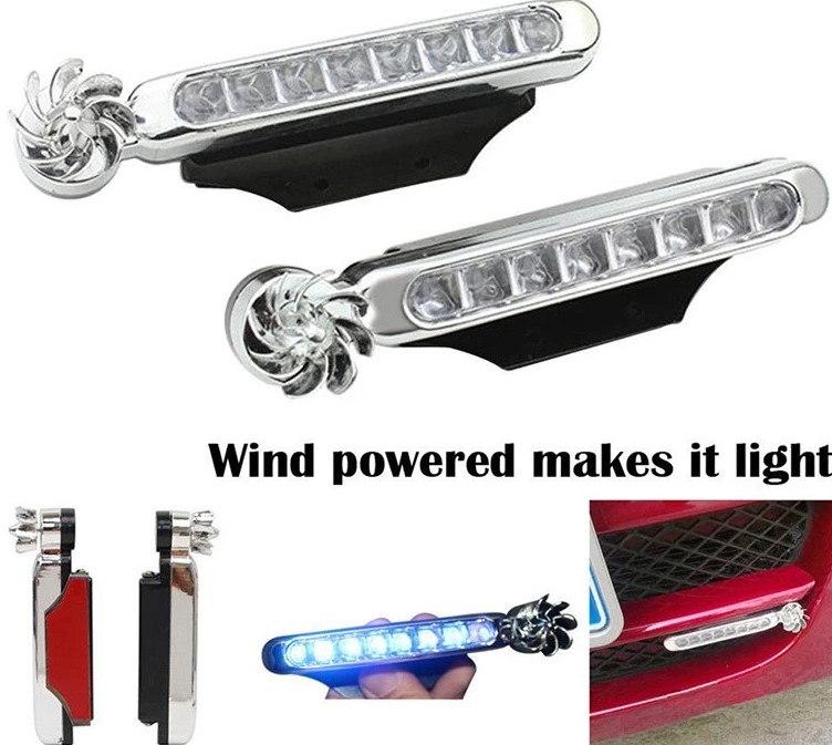 Đèn LED Xe Hơi 8 Bóng Chạy Bằng Năng Lượng Gió, Chiếu Sáng Không Cần Dây Điện