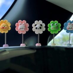 Đồ Chơi Trang Trí Xe Hơi Đầu Lắc Dễ Thương Gắn Taplo, Gương Chiếu Hậu Hình Gà, Gấu Trúc, Ếch, Hoa